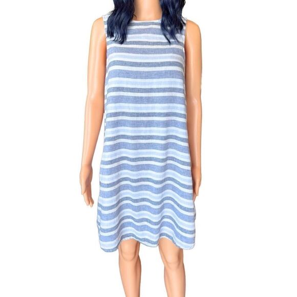 Beachlunchlounge Collection Blue and White Striped Linen Dress Size Small - Picture 2 of 6